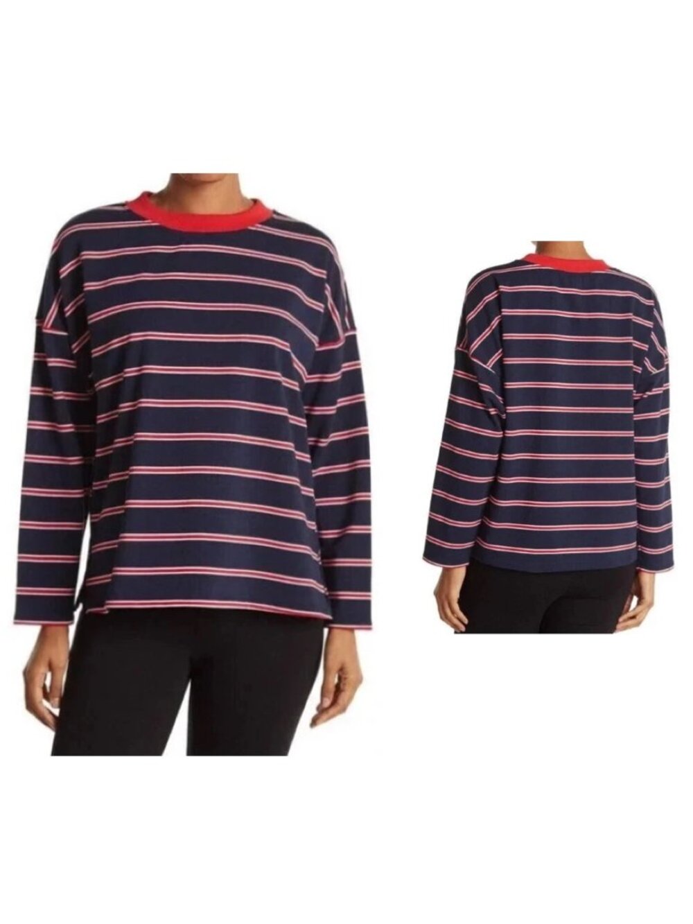 New Abound Nordstrom Navy Red Striped Oversized Top Size XS